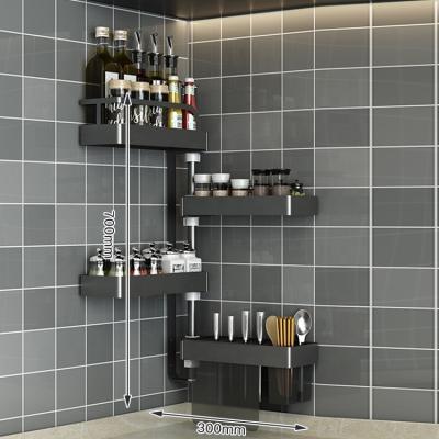 China 360 Rotation Kitchen Spice Rack Kitchen Sink Spice Rack Black Finished Viable Storage Rack Punchless Wall Mounted Organizer Shelf zu verkaufen