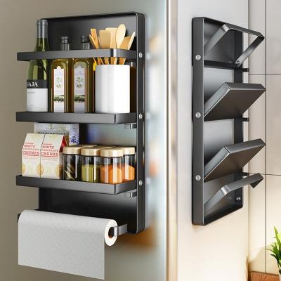 China 2022 Hot Selling 2 Tier 3 Tier Metal Storage Rack Wall Mounted Black Foldable Fridge Kitchen Magnetic Spice Rack Te koop