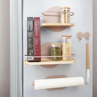 중국 2022 Viable Magnetic Spice Rack For Fridge 2 Tier Spice Rack With Paper Towel Holder Wall Mount Spice Organizer 판매용