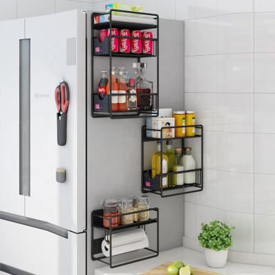 China Magnetic Kitchen Rack 1-2-3 Row Fridge Side Hanger Fridge Organizer Viable Push-pull Storage Spice Holder Shelf for sale