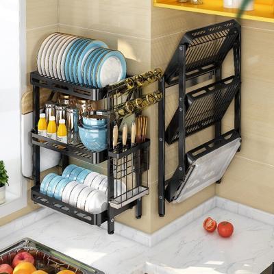 Cina 2022 Hot Sale Black Foldable Wall Mount Stainless Steel Plate Rack Drain Desk Rack Viable in vendita