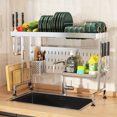 China 2 Tier Adjustable Stainless Steel Metal Kitchen Storage Organizer Shelf Over The Sink Dish Dish Drainer Drying Rack for sale