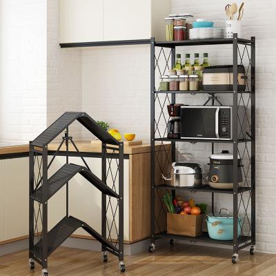 China Sustainable Five-Layer 5 Tier Black Heavy Duty Metal Folding Storage Shelf For Home for sale