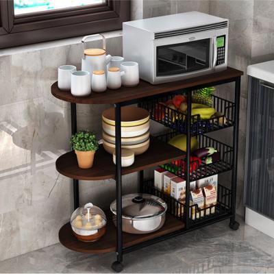 China Sustainable Kitchen Shelf Floor Microwave Oven Storage Rack Vegetables, Fruits, Spices, Tableware 3 Layers Storage for sale