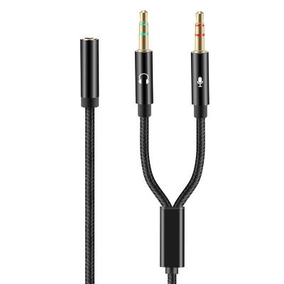 China Car Headset Microphone Splitter Mobile Phone Notebook Y-Type Nylon Braided 3.5 One & Two Male & Female Audio Cables for sale