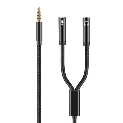 China Car Headset Microphone Splitter Mobile Phone Notebook Y-Type Nylon Braided 3.5 One & Two Male & Female Audio Cables for sale