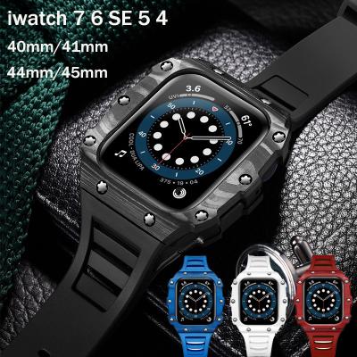 China Carbon Fiber Design Rubber Watch Band Replacement Kit Metal Case For Apple Watch 45mm 41mm 40mm 44mm Silicone Strap iwatch Single Strap for sale