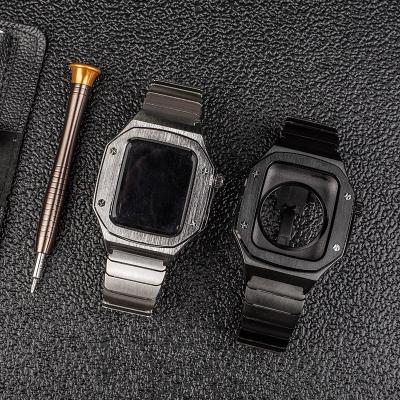 China Magnetic Modification Unique Design New Kit Metal Case +strap For Apple Watch 7 Series 45mm Stainless Steel Strap For iWatch 44mm for sale