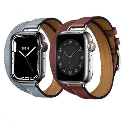 China Tour Genuine Leather Double Buckle Cow Smartwatches Genuine Leather Watch Bands For Apple iWatch 6 7 Series 38Mm 40Mm 41Mm 42Mm 44Mm 45Mm for sale