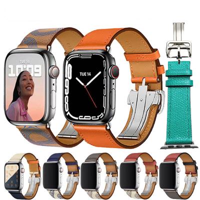 China Unique Design 100% Logo Tour Original Genuine Leather Single Watch Band For Apple Watch 41mm 45mm iwatch Band 40mm 44mm Strap Accessories for sale