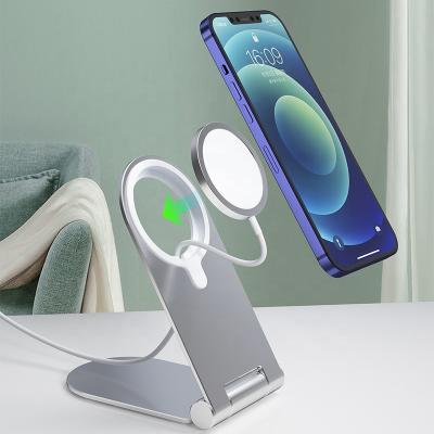 China Hot Selling Adjustable Adjustable Alloy Phone Holder For Magnetic Charger For iPhone Series Wireless Charging Function for sale