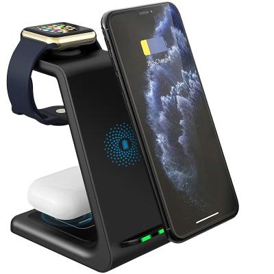 China 2021 15W Qi Mobile Phone Wireless Charger Stand For Iphone 3 Charging Station In 1 Wireless Charger Pad for sale