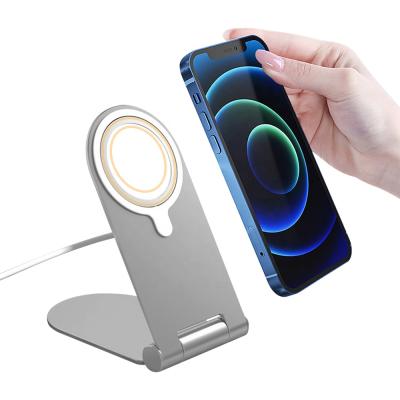 China 2021 Aluminum Alloy Universal Mobile Wireless Charger Stand Adjustable Foldable Magnetic Wireless Charger Stand Radio Holder for sale