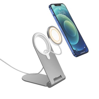 China 180 Degree Folding Mobile Phone Stand Adjustable Portable Desktop Mobile Phone Holder For Magnetic Wireless Charger for sale