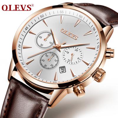 China Automatic Date Men Watch Fashion Quartz Watch Relogio Masculino Casual Date Chronograph Genuine Leather Wristwatch for sale