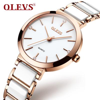 China Fashionable 2020 OLEVS chronograph brand 5877 Japan movement business watch ladies waterproof ceramic women's watches quartz wristwatch for sale