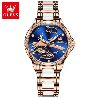 China New Design Water Resistant OKEVS 6639 Movement Stainless Steel Ceramic Luminous Automatic Female Elegant Band Datedisplay Lady Mechanical Watch for sale