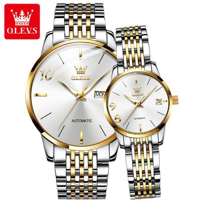 China Simple luxury men-women brand olevs 6632 day/date gift for couples stainless steel casual men's automatic mechanical watches for sale