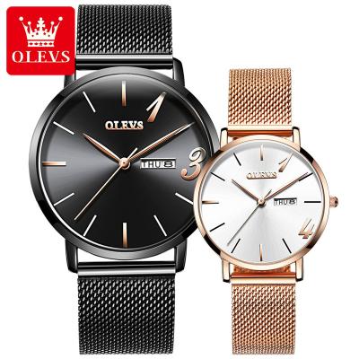 China Auto Date Mark OLEVS Fashion 1314 Couple Watch Quartz Wrist Watch Water Resistant Feature Simple Alloy Material Watch For Lover for sale