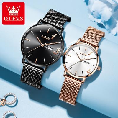 China Auto Date Mark OLEVS Fashion 1314 Couple Watch Quartz Wrist Watch Water Resistant Feature Simple Alloy Material Watch For Lover for sale