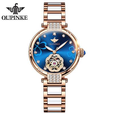 China Day/Date Factory Production Automatic Mechanical Stainless Steel Ceramic Band Girl Analog Watch for sale