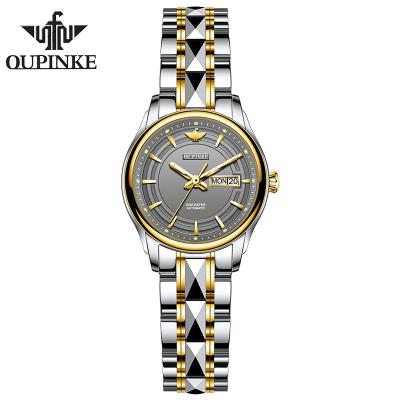 China OUPINKE Luxury Japanese Mechanical Steel Gold Embellished Luminous Date Tungsten Luminous Date Ladies Watch Simple Elegant Ladies Watch for sale