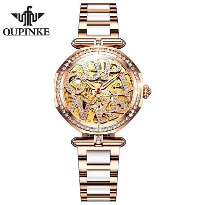 China OUPINKE Date Ceramic Rhinestone Automatic Mechanical Date Watches Luxury Strap Waterproof Wrist Watch Elegant Automatic Women Watch for sale