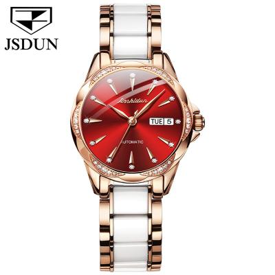 China Original Water Resistant JSDUN 8821 Stainless Steel Jewelry Diamond Fashion Watch Women Ceramic Luxury Ladies Wrist Brand Mechanical Wrist Watch for sale