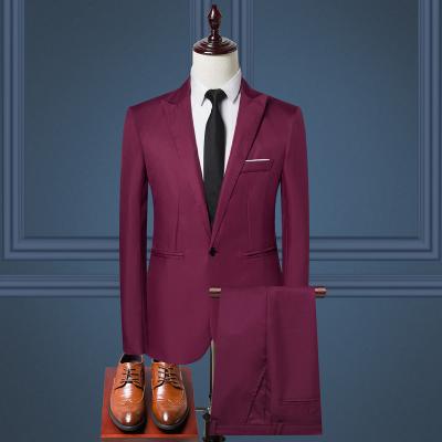 China Wholesale Casual Korean Two-piece Suit Anti-wrinkle Blazer Red Color Men's Slim Suit Customizable Suit for sale