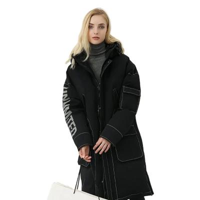 China Black Thickening Hot Selling Waterproof Winter Coat Fashion Women's Long Down Hooded Jacket for sale