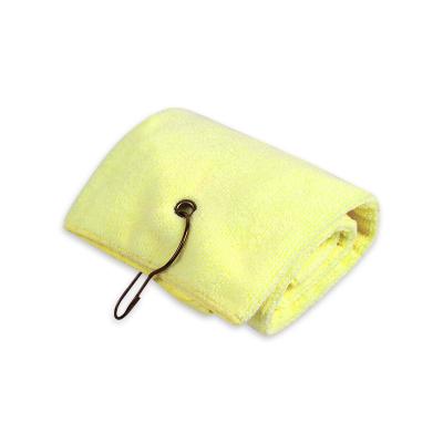 China Golf Playing Carabiner Metal Wave Full Cotton Yellow Custom High Quality Golf Towel Custom Logo for sale