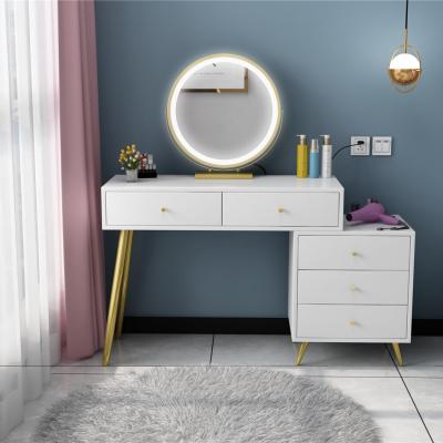 China Luxury Girls Extendable White Dressing Table Set Wooden Makeup Table Led Lights Vanity With Drawers Storage for sale