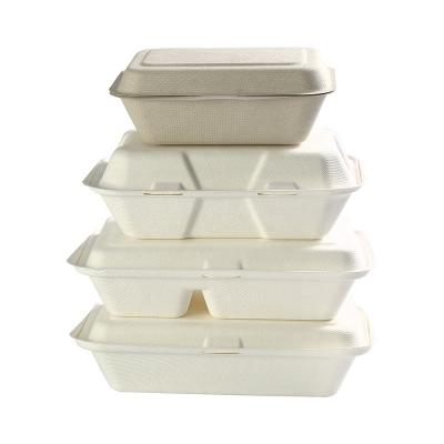 China Custom Logo Disposable Takeout Fast Food Bagasse Clamshell Biodegradable Packaging Box for sale