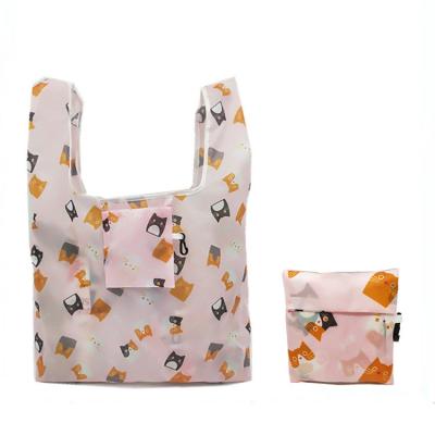 China Supermarket Eco-Friendly Large Grocery Reusable Polyester Reusable Foldable Foldable Shopping Bag With Pocket for sale