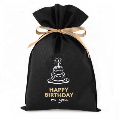 China Happy Birthday Disposable Gift Bags Santa Sacks Small Decorative Silk Screen Print Non Woven Bag for sale