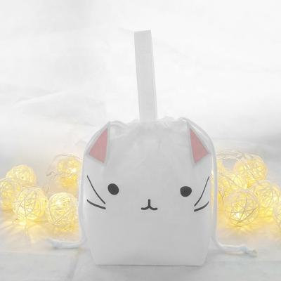 China Disposable White Kitty North Korea Christmas Drawstring Gift Bag Customized Animal Packaging Bag for sale