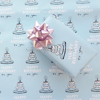 China Huadefeng 80gsm Waterproof Paper Material Blue Birthday Wrapping Paper for sale