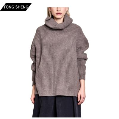 China 2022 Anti-wrinkle Spring Knit Sweater Lambswool Cashmere Slant Side Sews Oversized Neck Women's Roll Sweater for sale