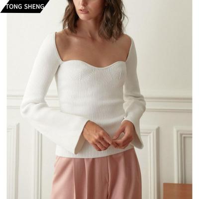 China Anti-wrinkle Tong Sheng Lady Sweater Slip Stretchy Ribbed Bustier Knit Sweater Women Crop Sweater for sale