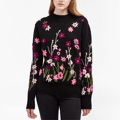 China 2022 Custom Floral Crewneck Winter Autumn Embroidery Anti-wrinkle knit jacquard mohair Jumper Sweater For Women for sale