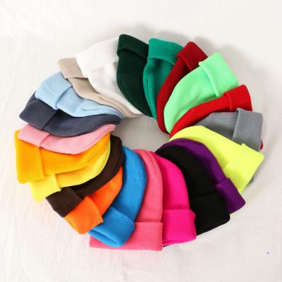 China COMMON wholesale cheap winter custom logo plain sugar color knit acrylic warm unisex men/women fisherman beanies hats for sale