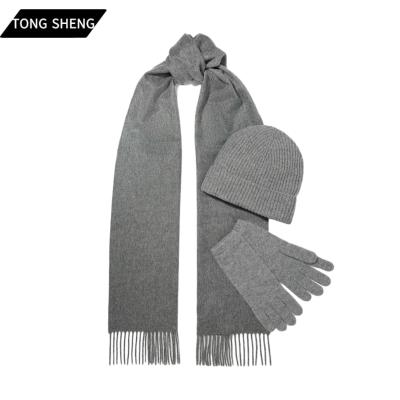 China Winter Men Women Regular Wool Pashmina Scarf Cashmere Glove Hats Scarf Luxury Knit Ribbed 100% Pure Cashmere Beanie Scarf Glove Set for sale