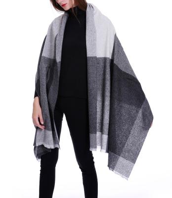 China Lady Winter Dual Use Lamb Wool Pashmina Cashmere Shawl Sherpa Plaid Women Cashmere Wool Cashmere Scarf Shawl for sale