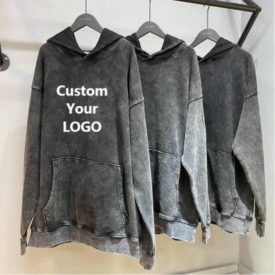 China Anti-Shrink Mens Cotton Heavy Acid Wash Hoodies Designed Terry Vintage Stone Washed Hoodies Unisex Custom French Sweatshirt for sale