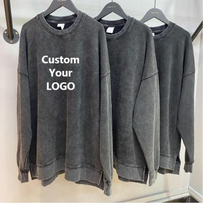 China Autumn Cotton Oversized Vintage Men's Hoodies Crewneck Acid Washed Sweatshirt Acid Washed Pullover Stone Washed Sweatshirt Manufactur for sale