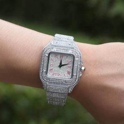 China Full Automatic Date Brand LWW90104 LEWELL Iced Out Diamond Girls Watch Digital Square Dial Rose Numbers Watches Hip Hop Rapper Jewelry for sale