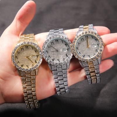 China Day/Date LWW90094 Iced Out Arabic Numeral Diamond Bling Round Watch For Mens Womens Watches for sale