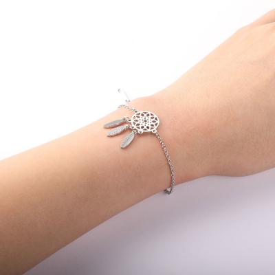 China LWE50592 Pendientes De Arete Dream Catcher Stainless Steel Romantic Hope Feather Hanging Charm Dreamcatcher Anklet Pendant Bracelet for sale