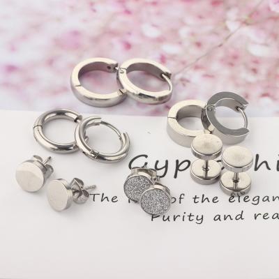 China Hot Selling Hiphop LWE50433 Ohrstecker New Round Shaped Custom Men's Stainless Steel Stud Earrings Set Wholesale for sale