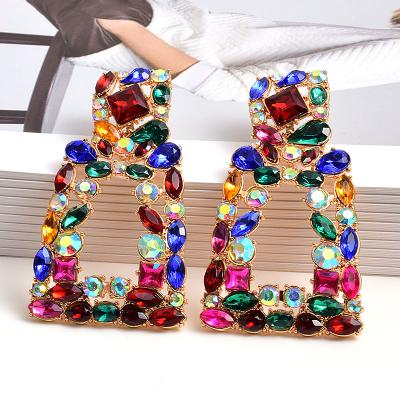 China BOHEMIA LWE50390 Oorringen Style Bohemian Female Alloy Rectangular Hollow Full Diamond Exaggerated Earrings for sale